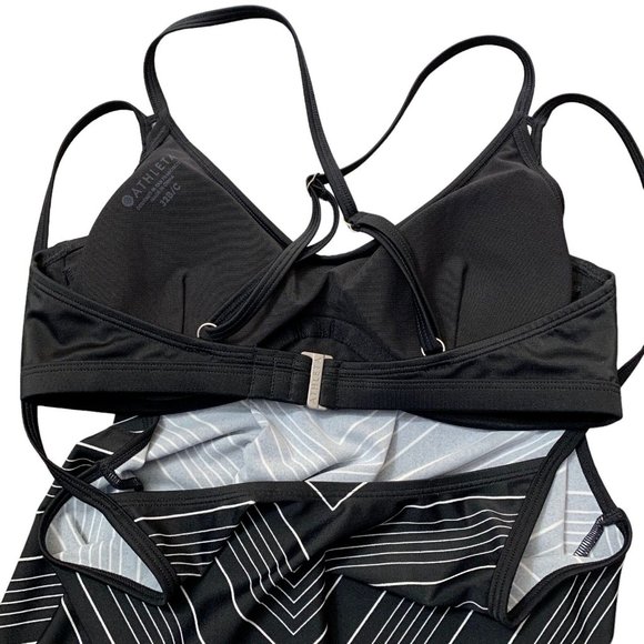 Athleta Blousy Chevron Tankini Top Size 32 B/C Black White Strappy Built In Bra - Picture 9 of 10
